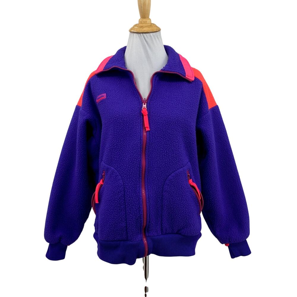 Vintage Columbia Jacket Womens Large Purple Neon Coral Fleece Zip Up Made In USA